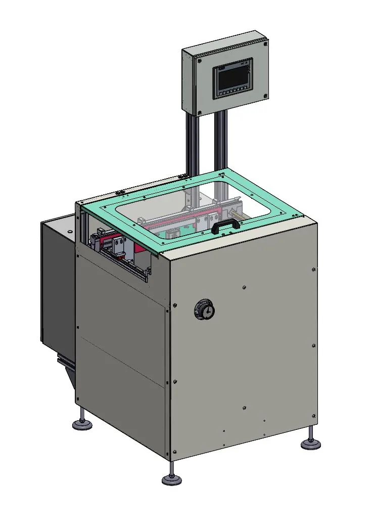 Render stanowiska czyszczenia płytek PCB z panelem HMI
