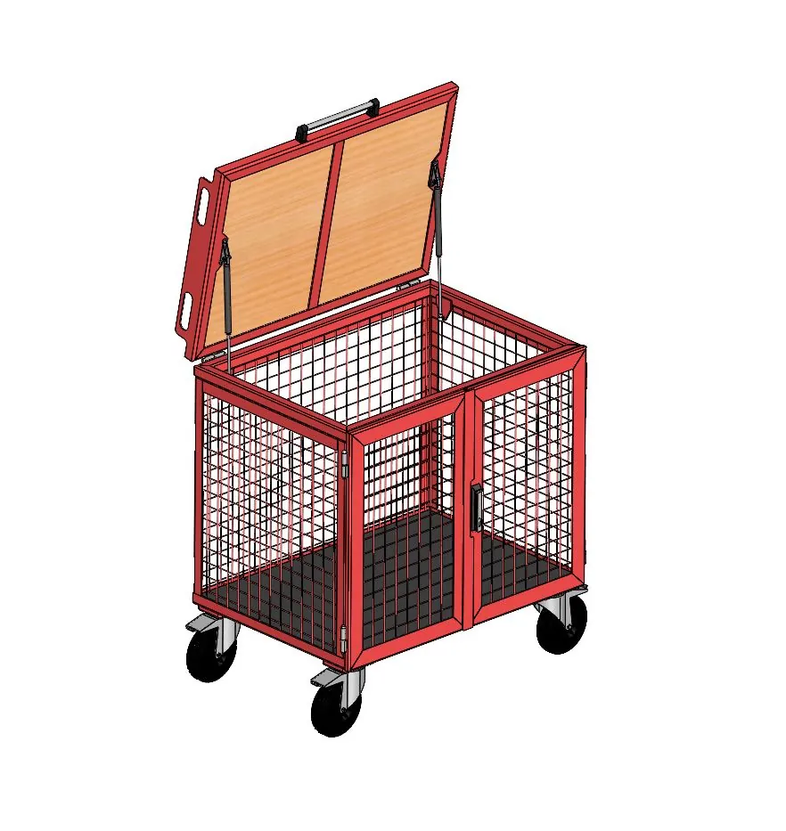 Render kosza transportowego z siatkowymi ścianami i pokrywą