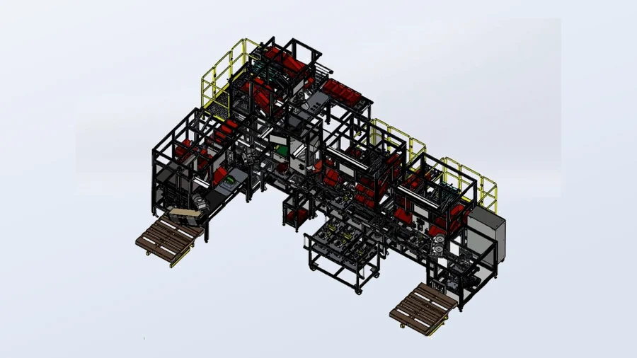Render linii montażowej półmasek z systemem wentylacji