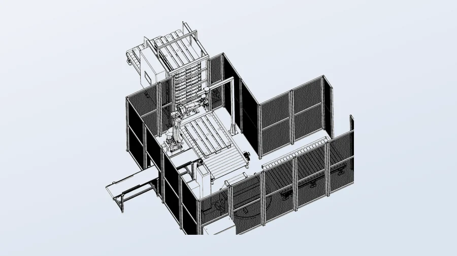 Render zrobotyzowanej celi paletyzującej kartony